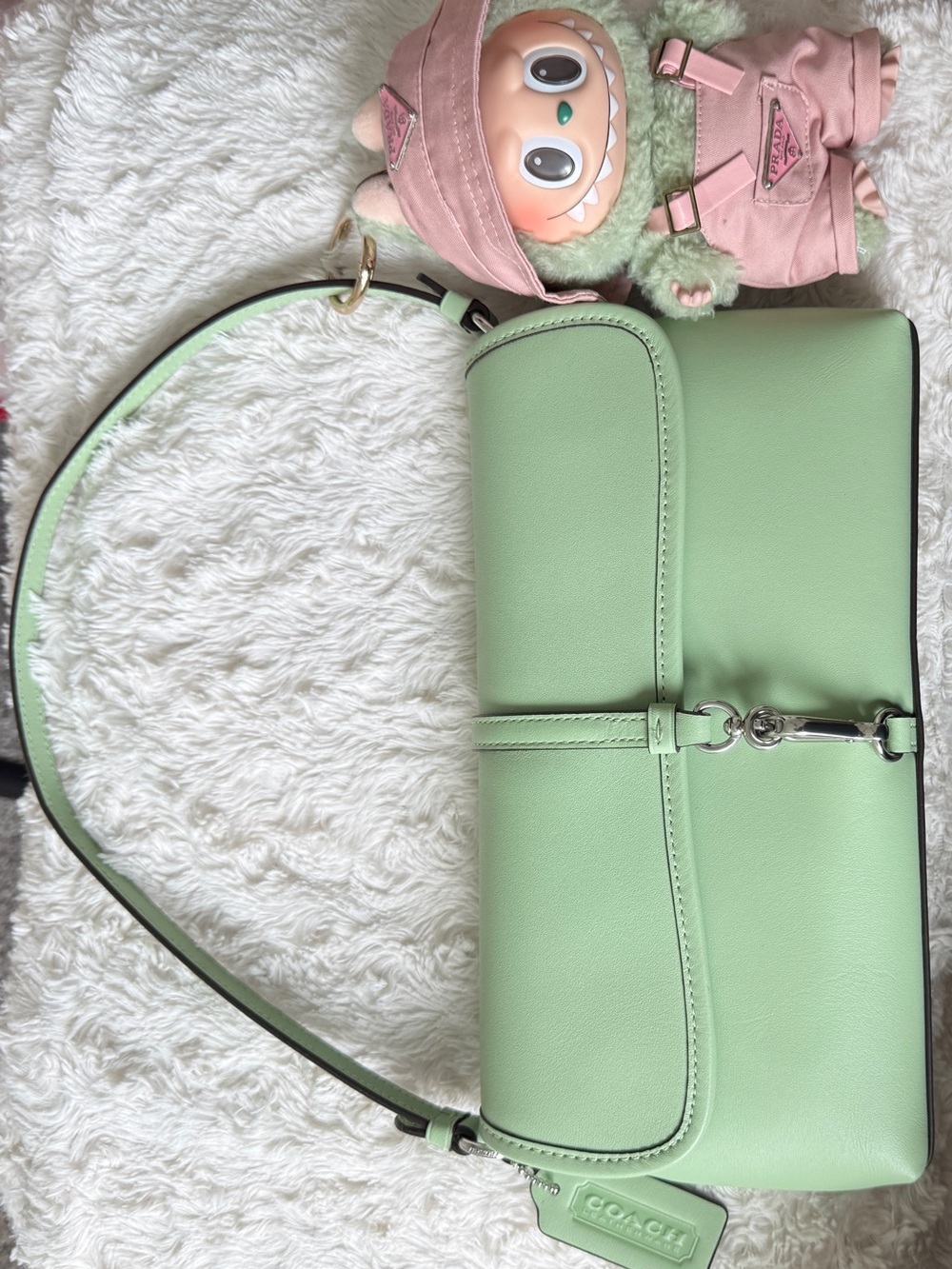 COACH Mint Green Leather Shoulder Bag with Silver Hardware